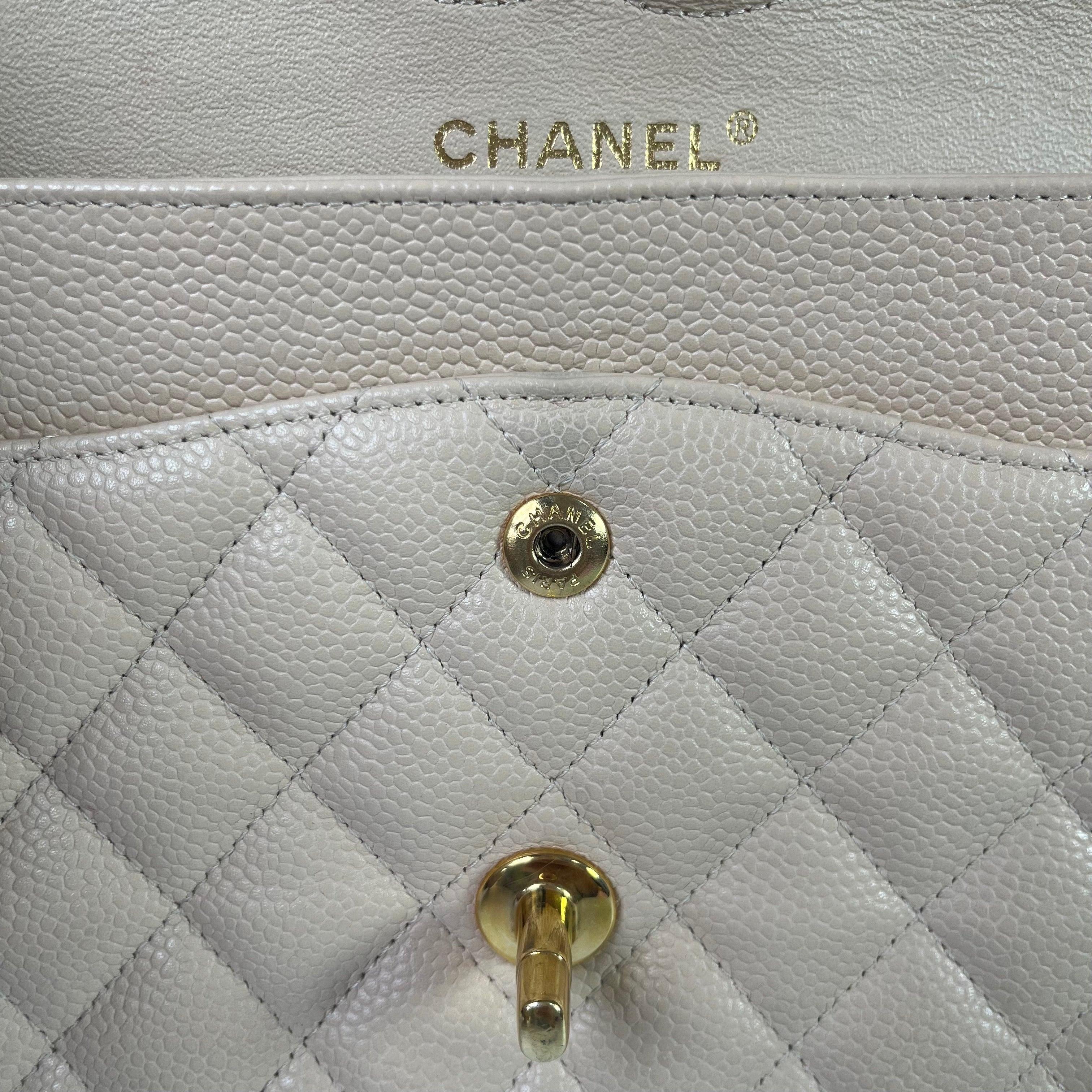 Chanel Timeless Classic Flap Medium Beige Caviar Leather Gold Hardware 2009-2010 6