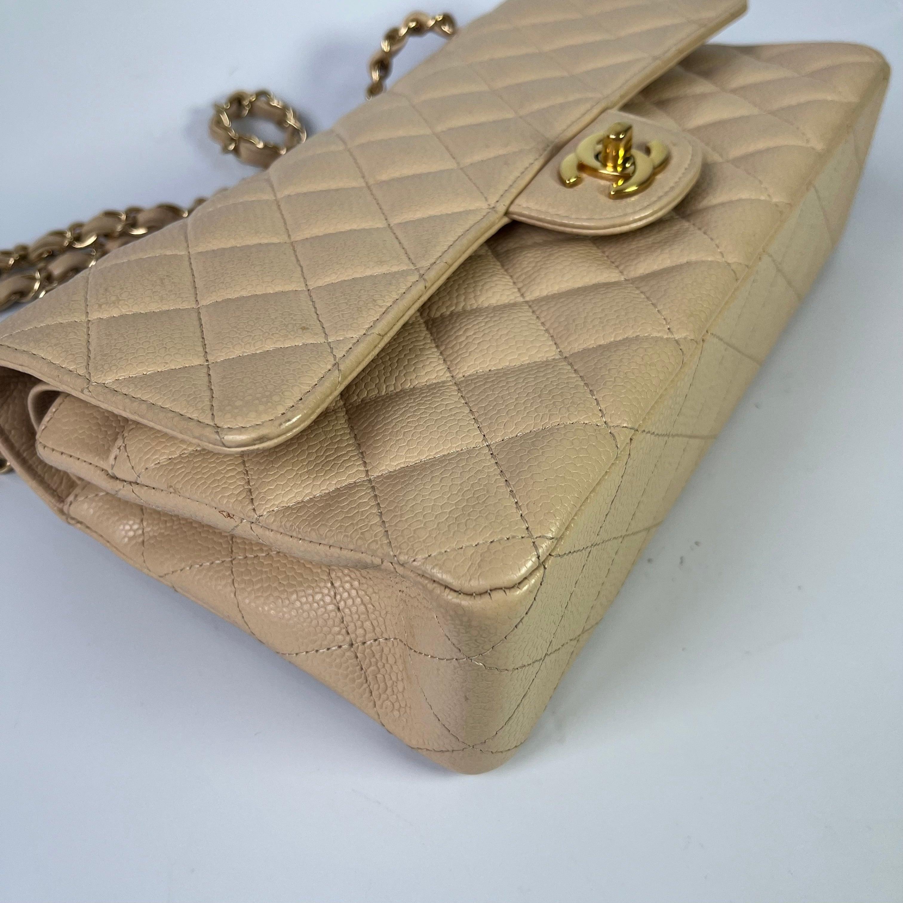 Chanel Timeless Classic Flap Medium Beige Caviar Leather Gold Hardware 2009-2010 9