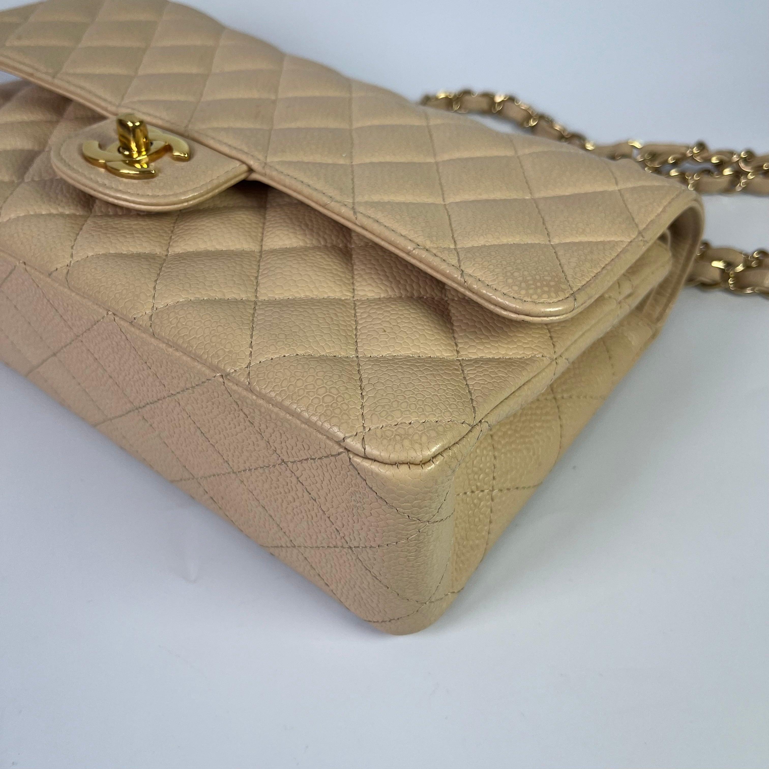Chanel Timeless Classic Flap Medium Beige Caviar Leather Gold Hardware 2009-2010 10