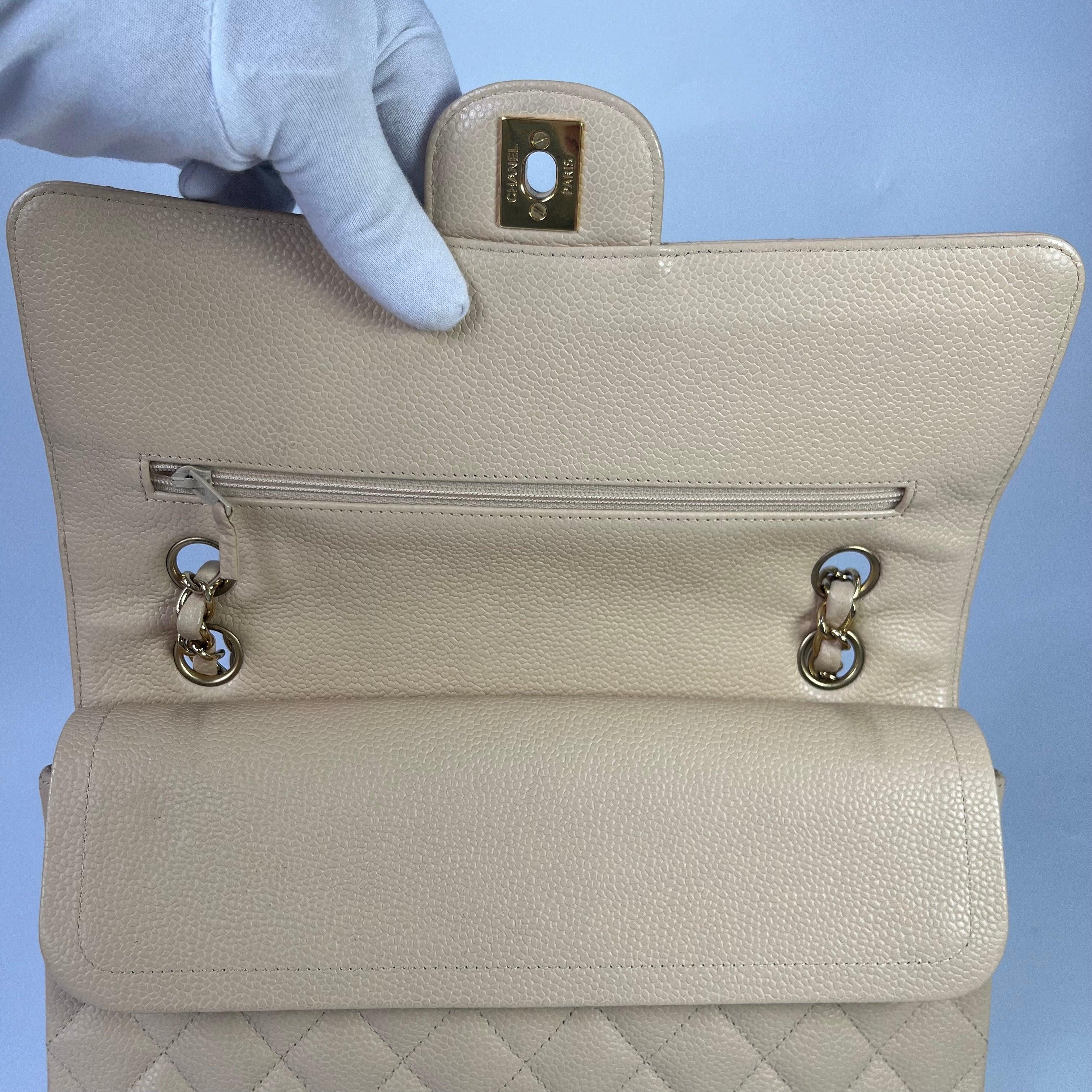 Chanel Timeless Classic Flap Medium Beige Caviar Leather Gold Hardware 2009-2010 3
