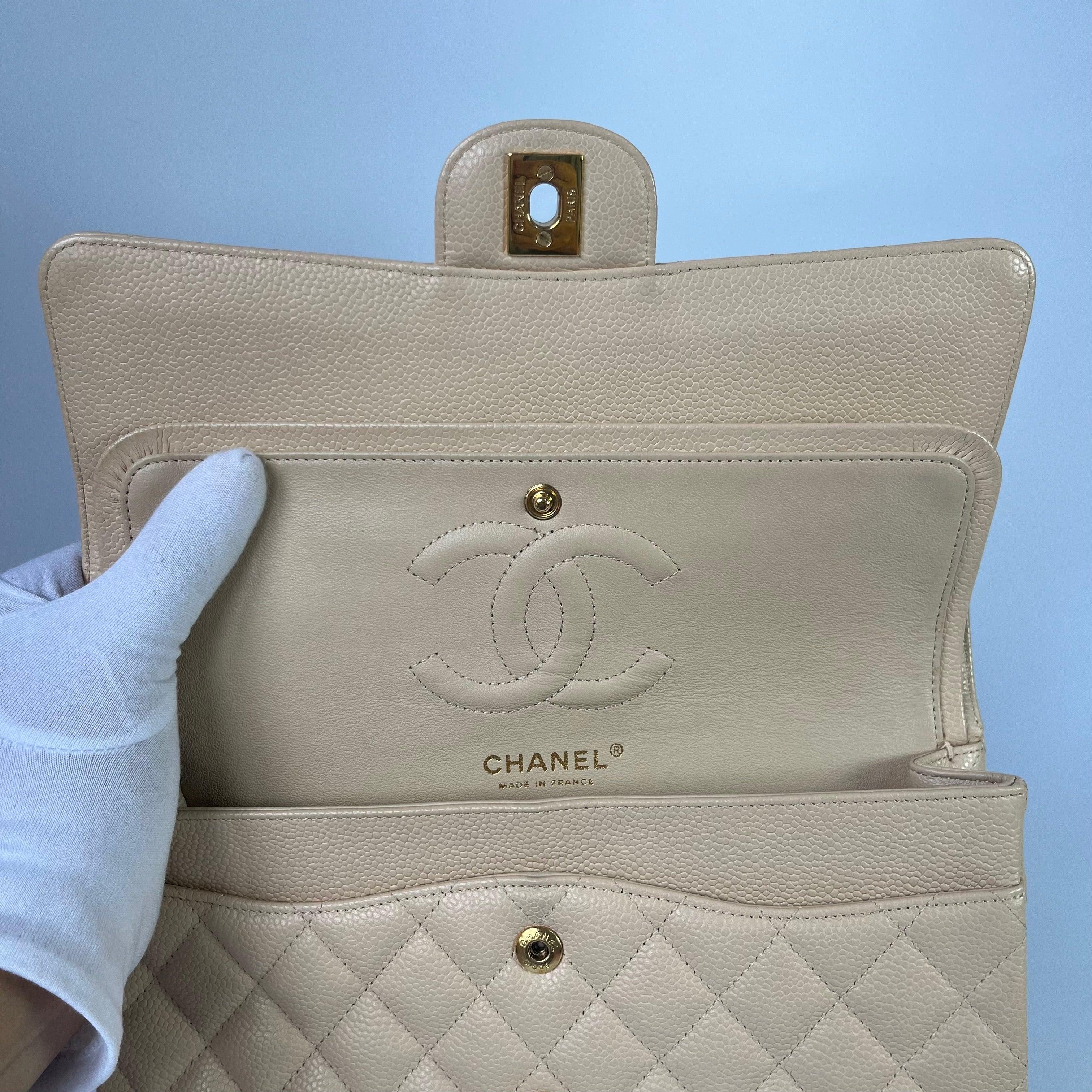 Chanel Timeless Classic Flap Medium Beige Caviar Leather Gold Hardware 2009-2010 4