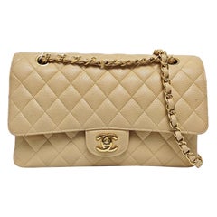 Chanel Timeless Classic Flap Medium Beige Caviar Leather Gold Hardware
