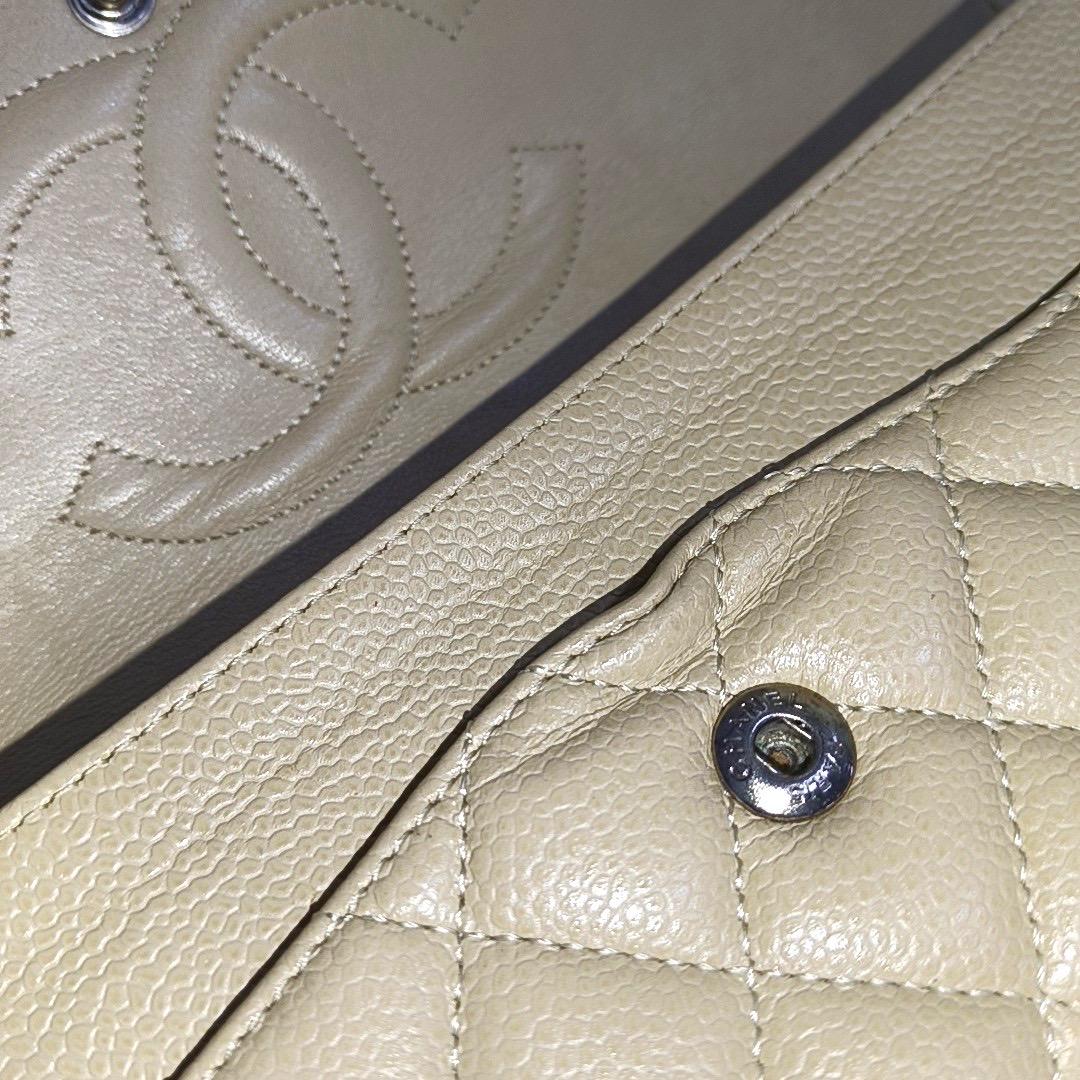 Chanel Timeless Classic Flap Medium Beige Caviar Leather Silver Hardware 2005 5
