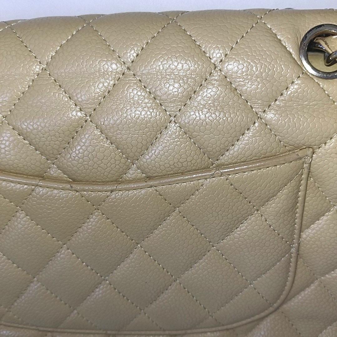 Chanel Timeless Classic Flap Medium Beige Caviar Leather Silver Hardware 2005 4