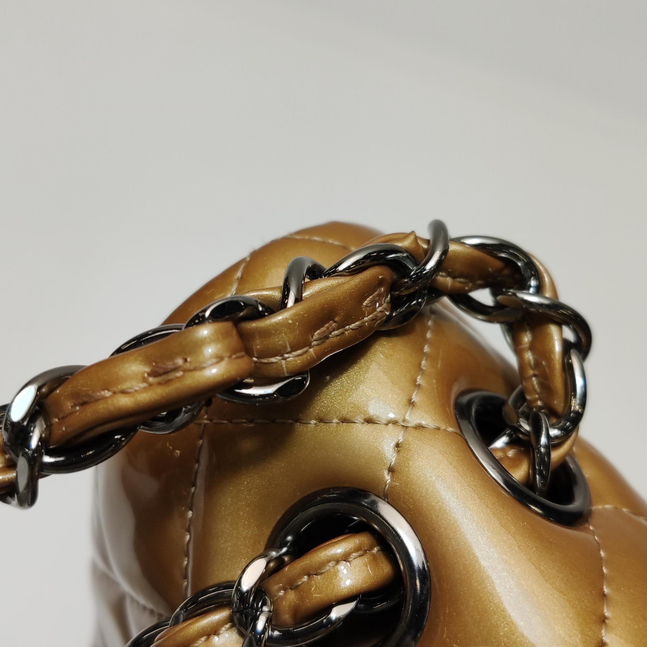 Chanel Timeless Classic Flap Medium Beige Gold Patent Leather Silver Hardware For Sale 8