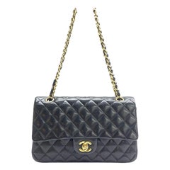 Chanel Timeless Classic Flap Medium Black Lambskin Leather 24k Gold Plated HW