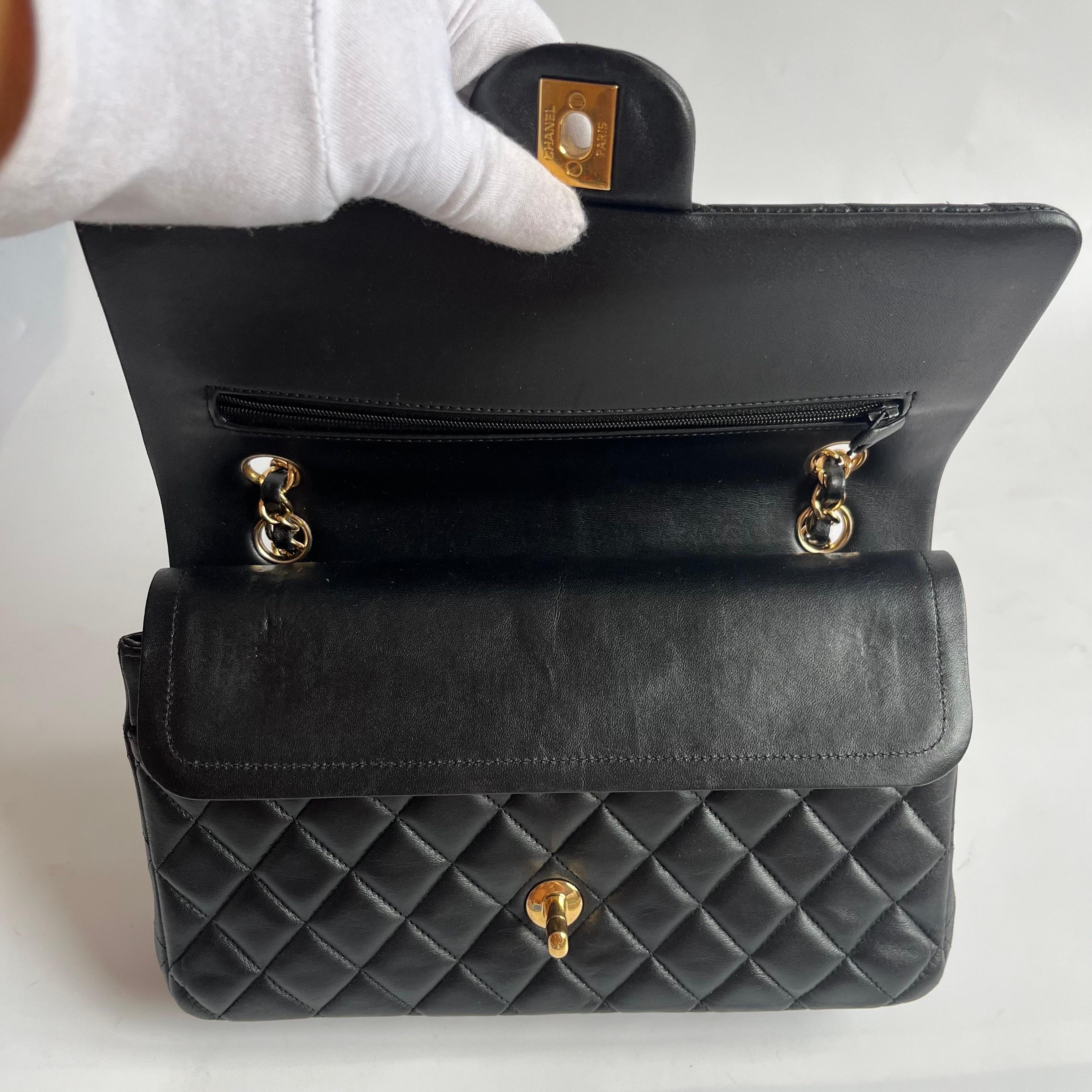 Chanel Timeless Classic Flap Medium Black Lambskin Leather Gold Hardware 2014 For Sale 12