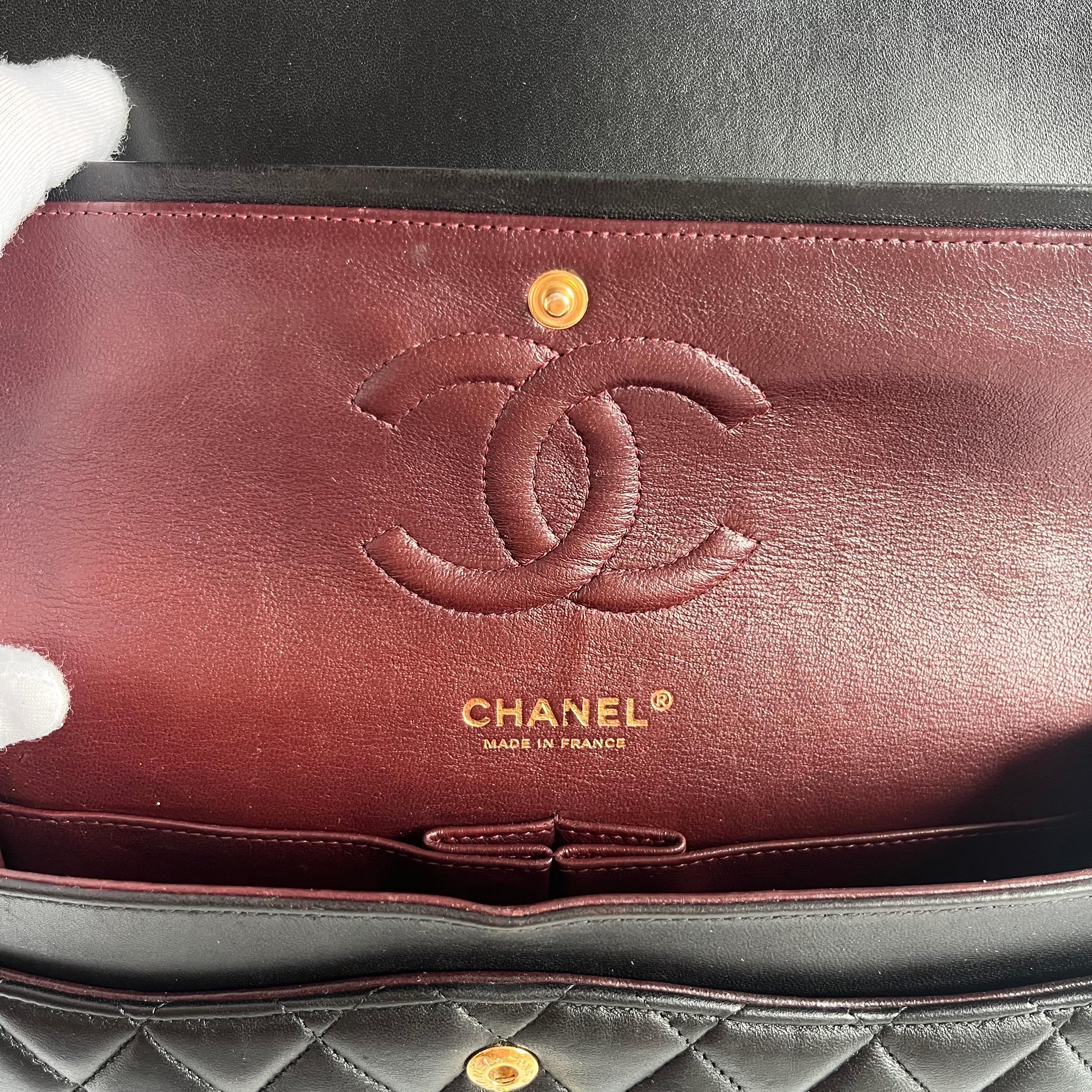 Chanel Timeless Classic Flap Medium Black Lambskin Leather Gold Hardware 2014 For Sale 16