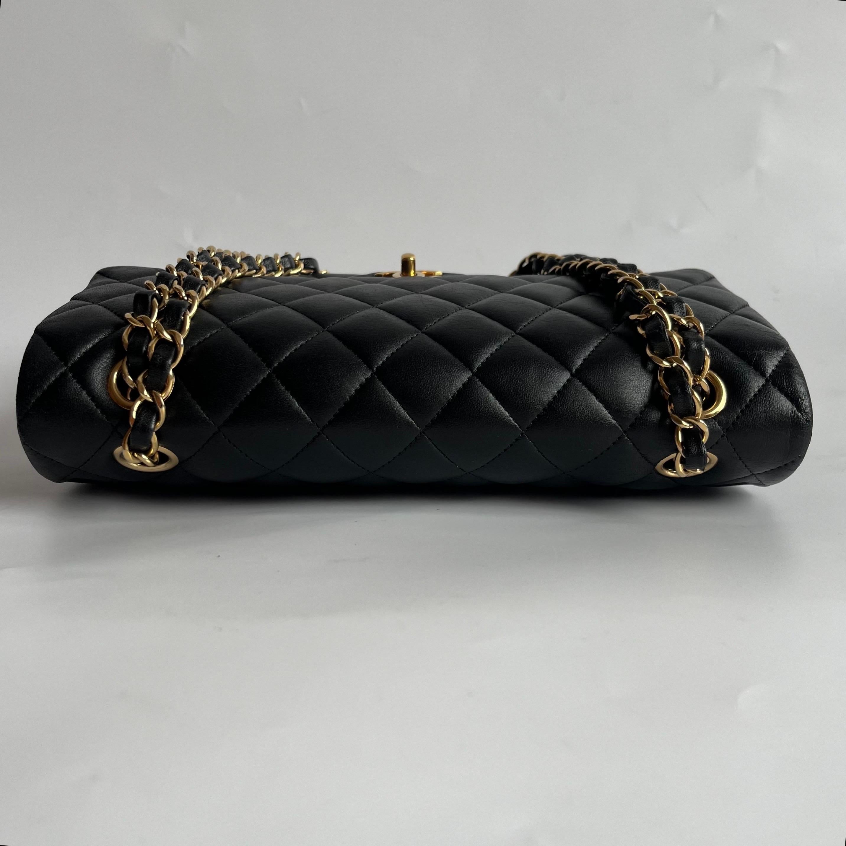 Women's Chanel Timeless Classic Flap Medium Black Lambskin Leather Gold Hardware 2014 For Sale