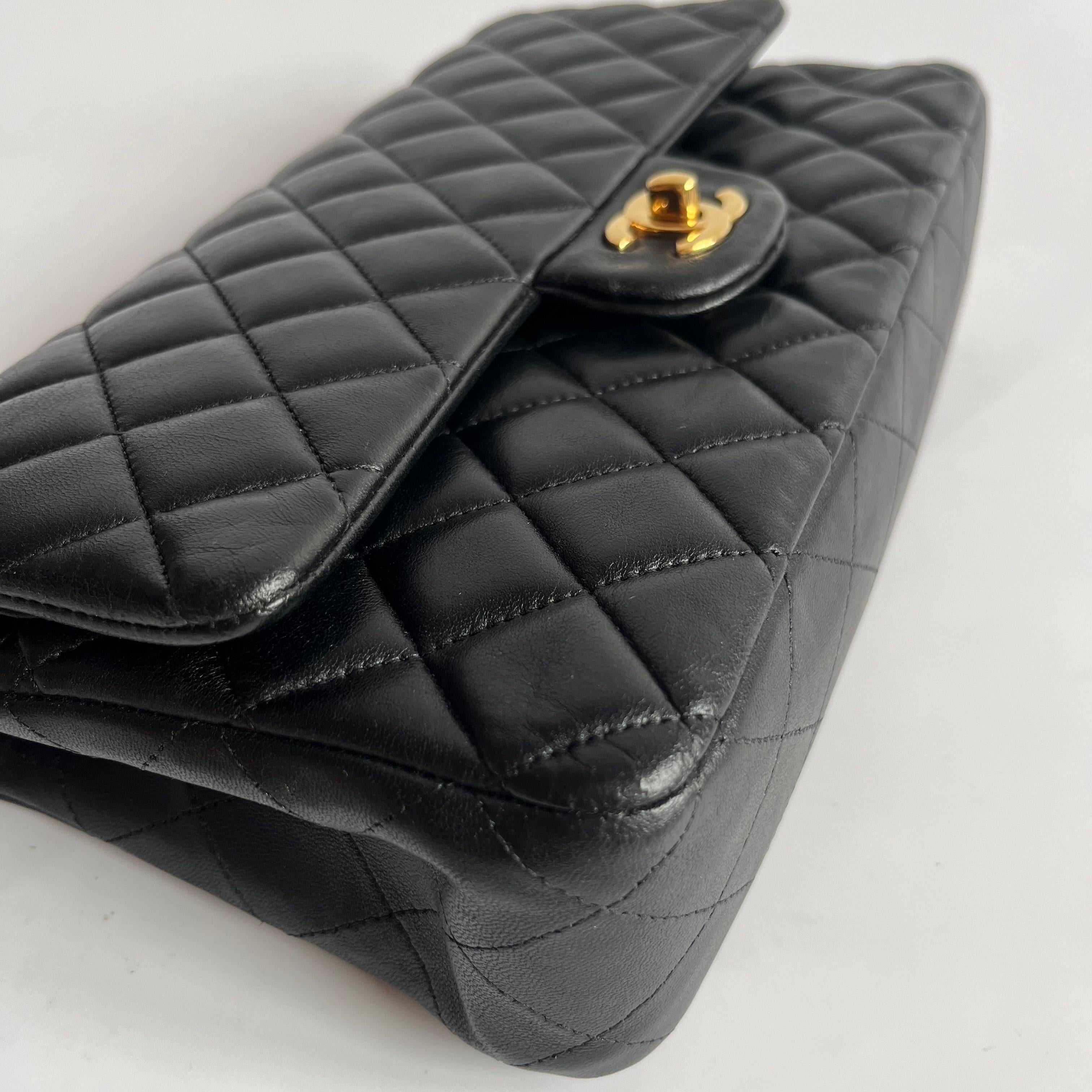 Chanel Timeless Classic Flap Medium Black Lambskin Leather Gold Hardware 2014 For Sale 3