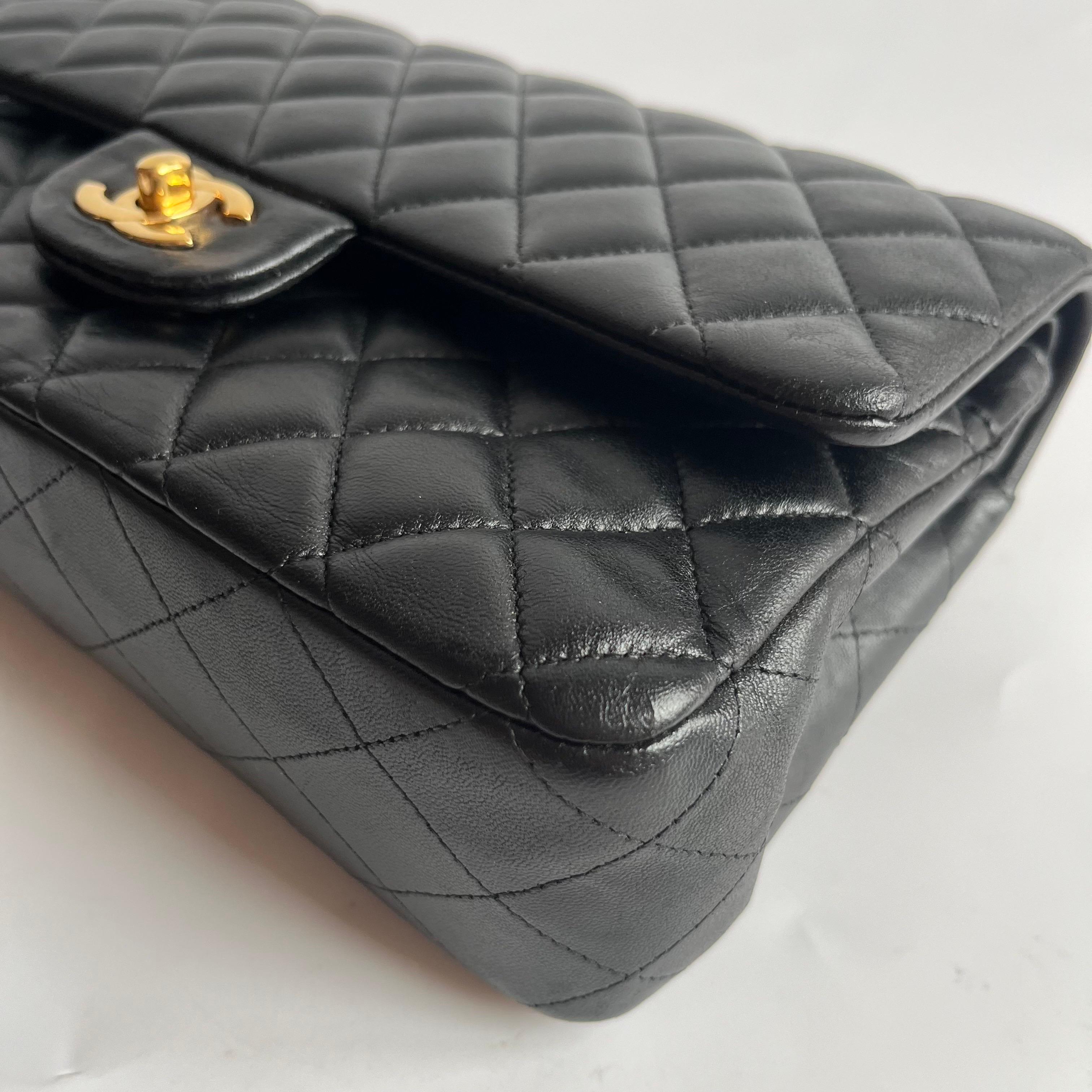 Chanel Timeless Classic Flap Medium Black Lambskin Leather Gold Hardware 2014 For Sale 4