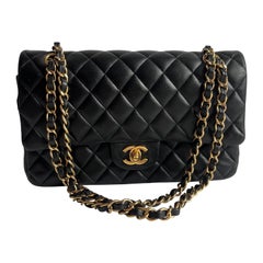 Chanel Timeless Classic Flap Medium Black Lambskin Leather Gold Hardware 2014