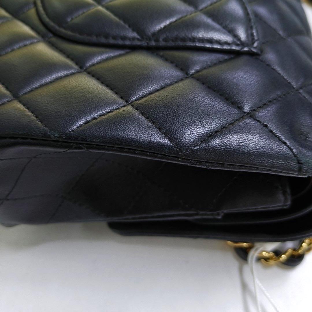 Chanel Timeless Classic Flap Medium Black Lambskin Leather Gold Hardware 2019 For Sale 16