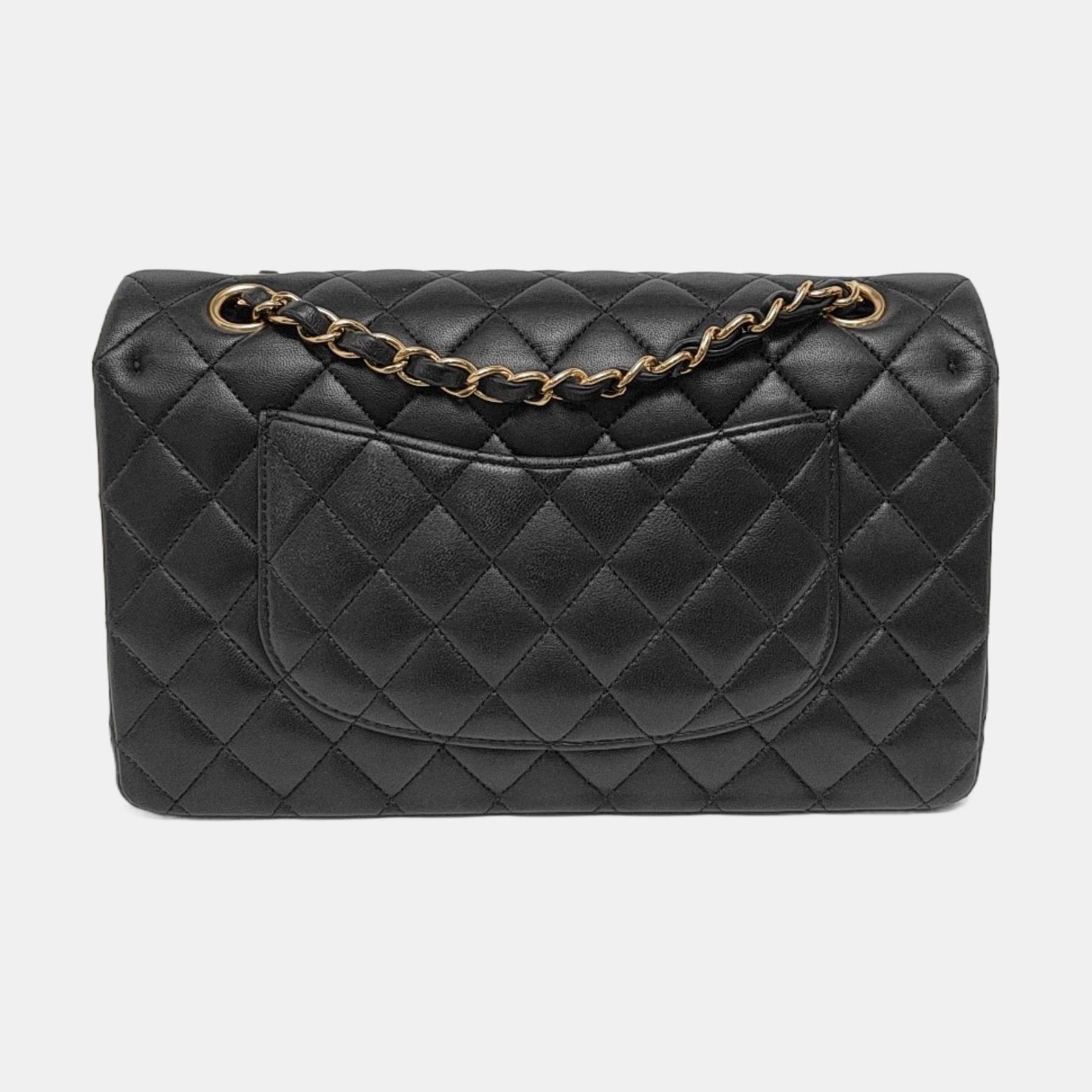 Chanel Timeless Classic Flap Medium Black Lambskin Leather Gold Hardware 2019 For Sale 1