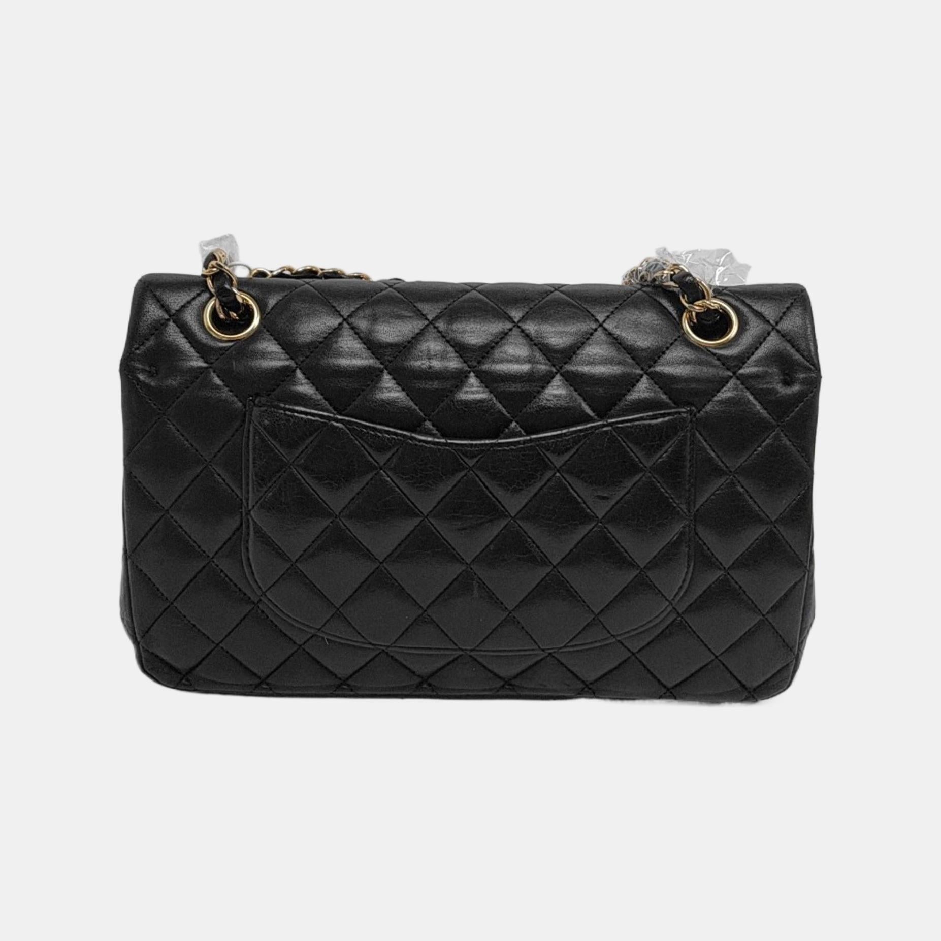 Women's Chanel Timeless Classic Flap Medium Black Lambskin Leather Gold Hardware
