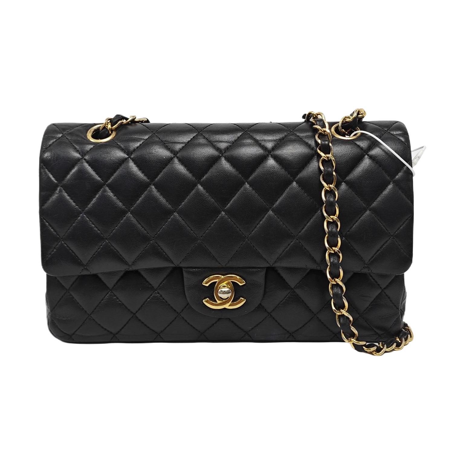 Chanel Timeless Classic Flap Medium Black Lambskin Leather Gold Hardware For Sale