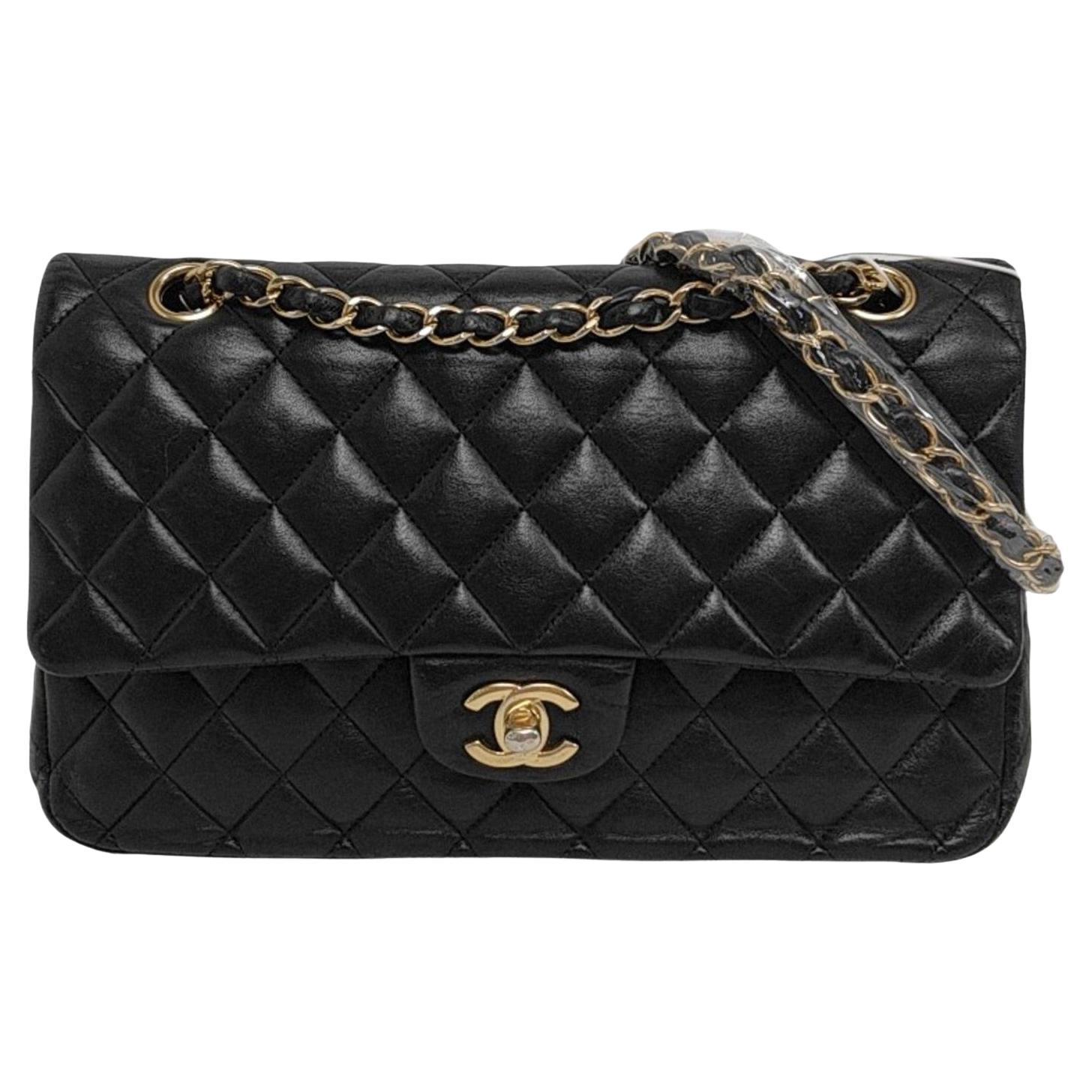 Chanel Timeless Classic Flap Medium Black Lambskin Leather Gold Hardware