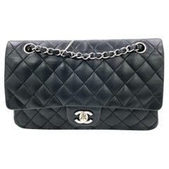 Chanel Timeless Classic Flap Medium Black Lambskin Leather Silver Hardware, 2009