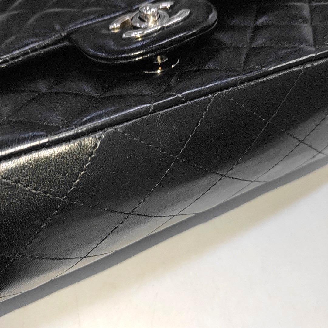 Chanel Timeless Classic Flap Medium Black Lambskin Leather Silver Hardware, 2013 8