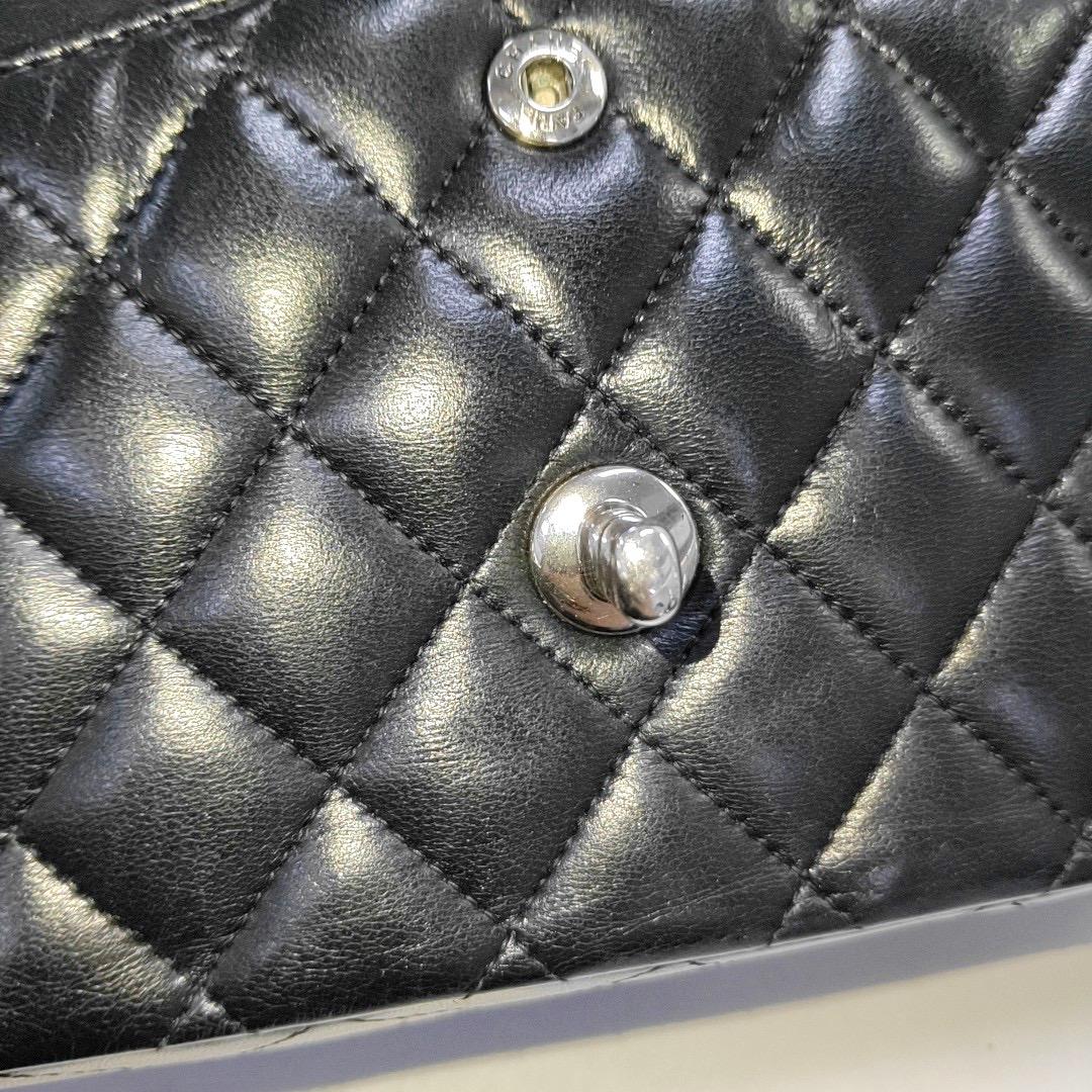 Chanel Timeless Classic Flap Medium Black Lambskin Leather Silver Hardware, 2013 2