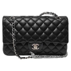 Chanel Timeless Classic Flap Medium Black Lambskin Leather Silver Hardware, 2013