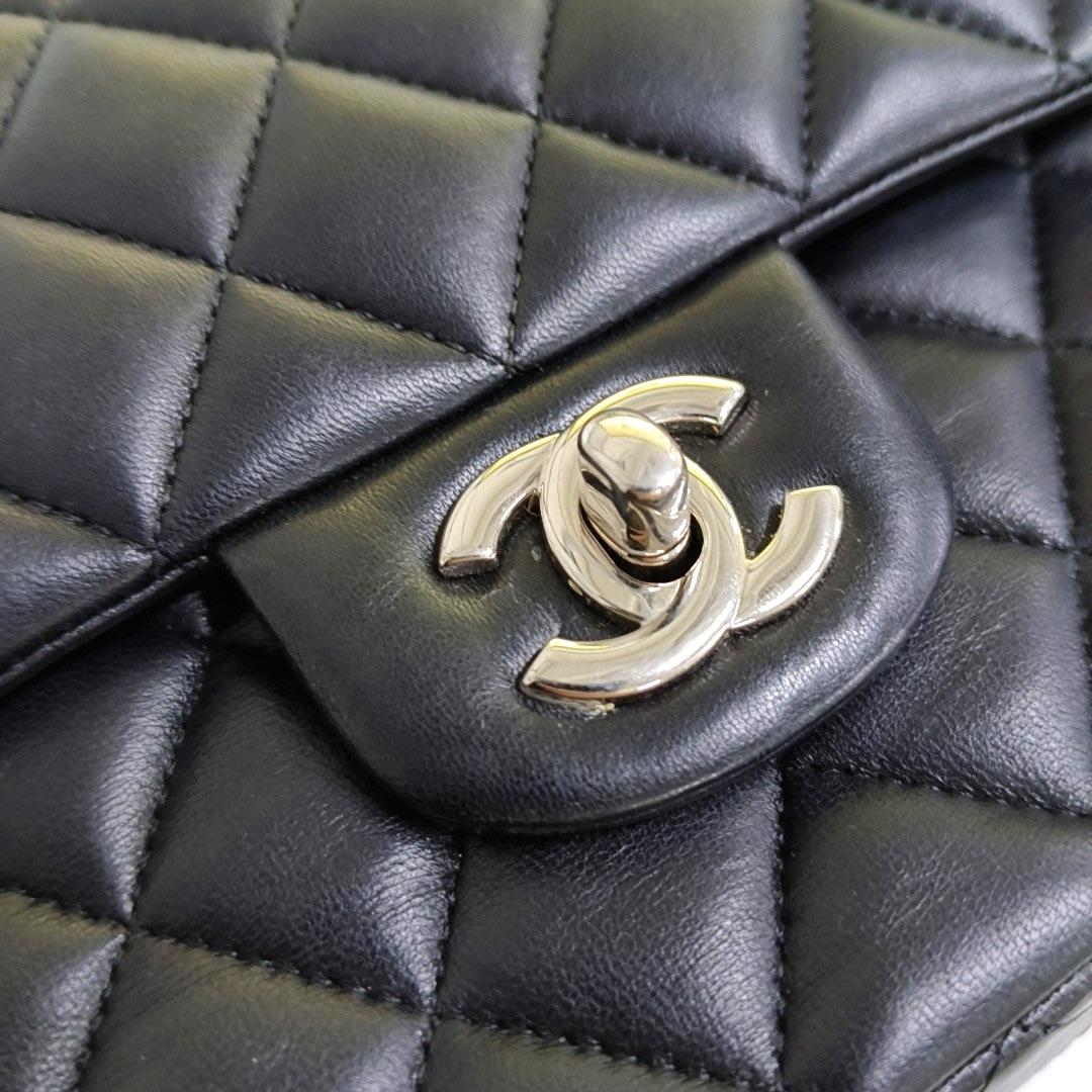 Chanel Timeless Classic Flap Medium Black Lambskin Leather Silver Hardware 6