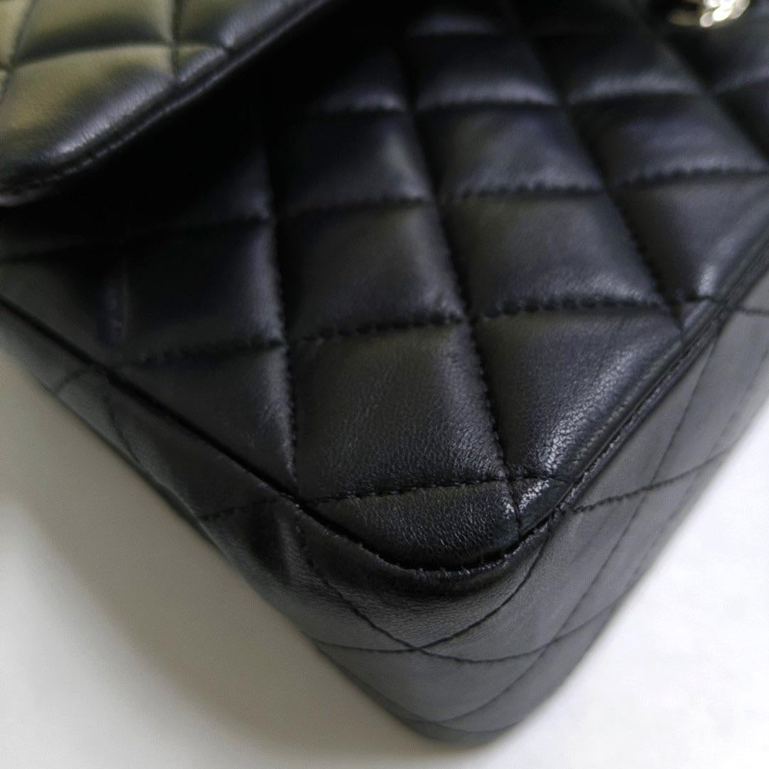 Chanel Timeless Classic Flap Medium Black Lambskin Leather Silver Hardware 7