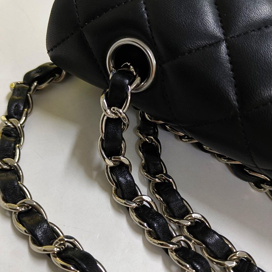 Chanel Timeless Classic Flap Medium Black Lambskin Leather Silver Hardware 10