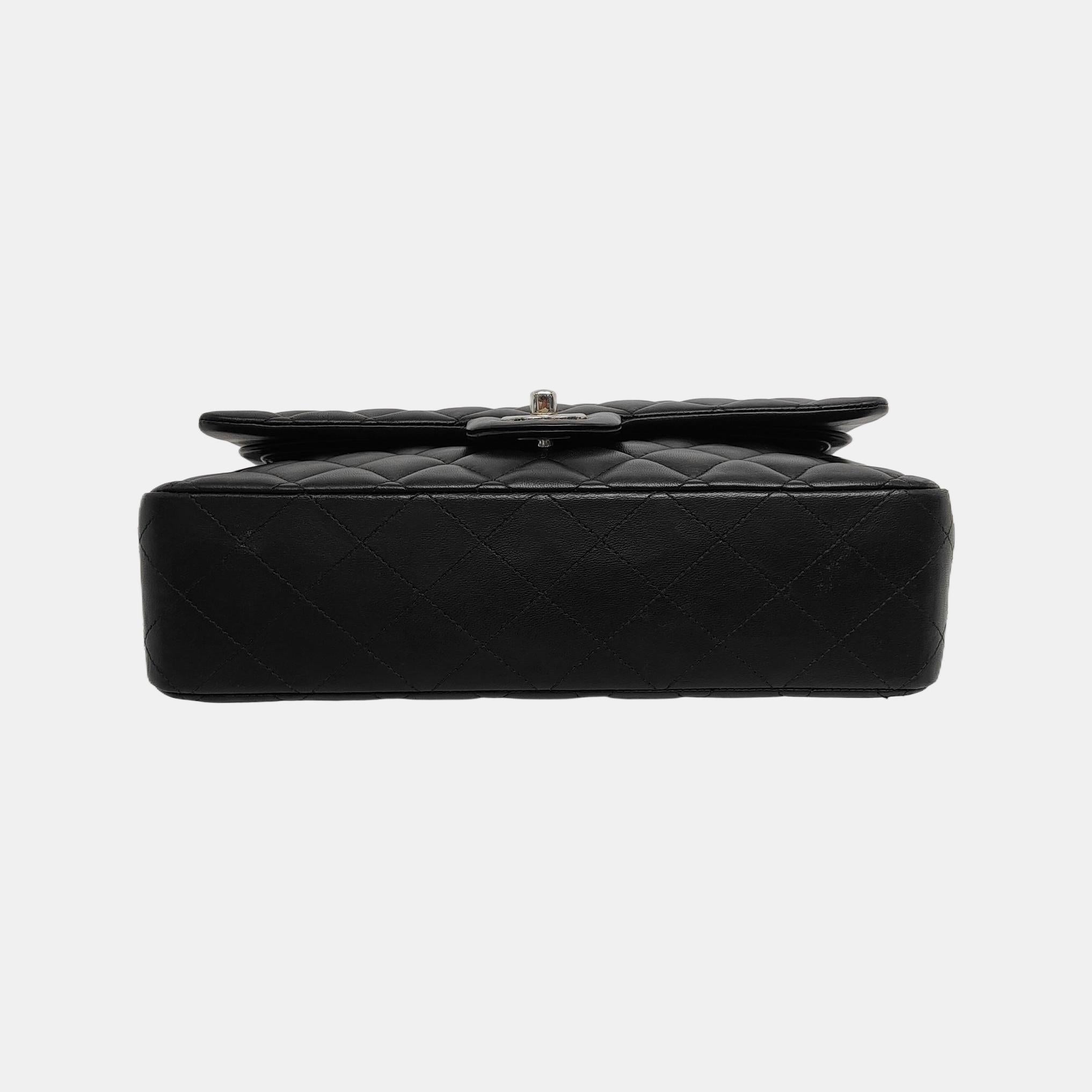 Chanel Timeless Classic Flap Medium Black Lambskin Leather Silver Hardware 1