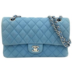 Chanel Timeless Classic Flap Medium Light Blue Caviar Leather Silver Hardware