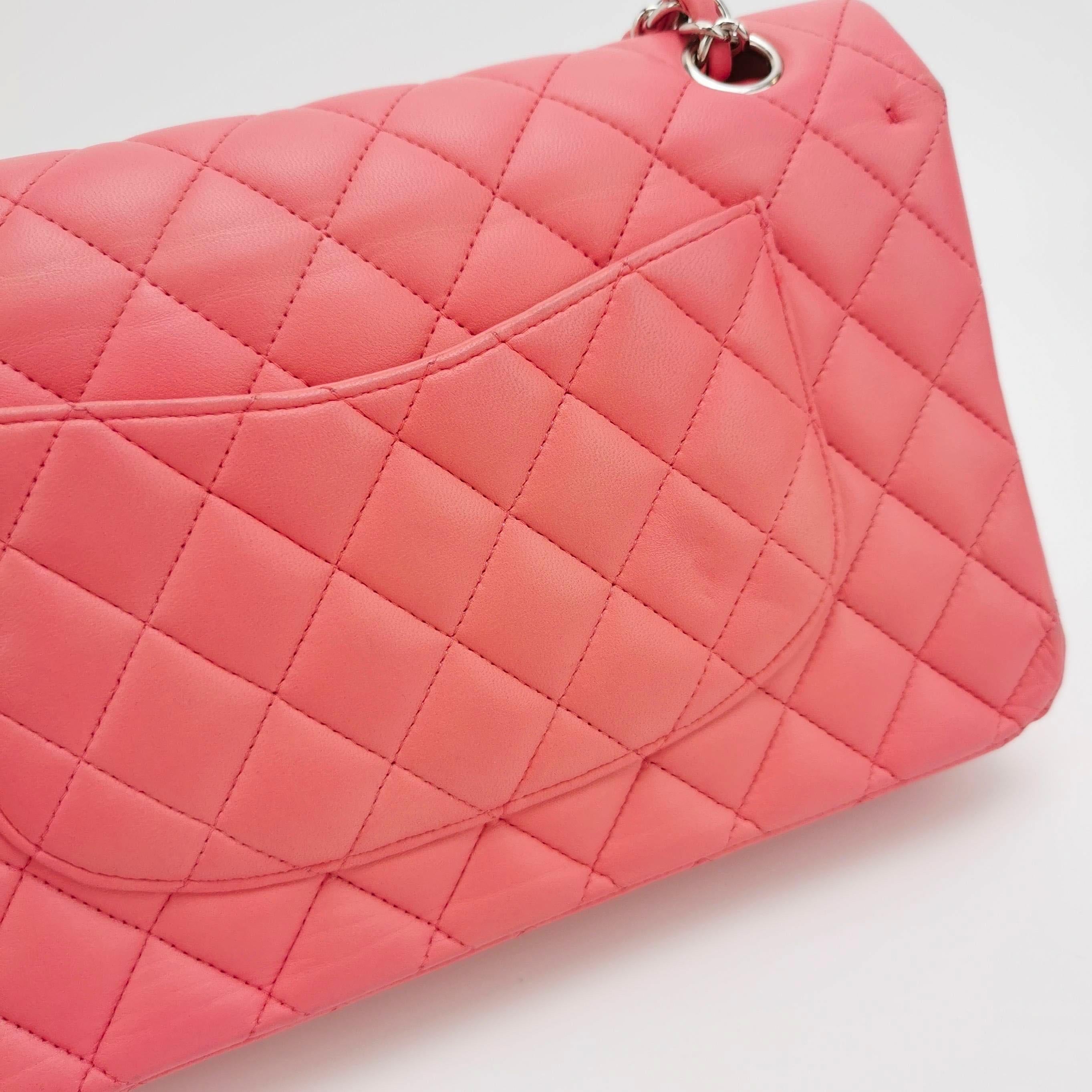 Chanel Timeless Classic Flap Medium Pink Lambskin Leather Gold Hardware For Sale 9