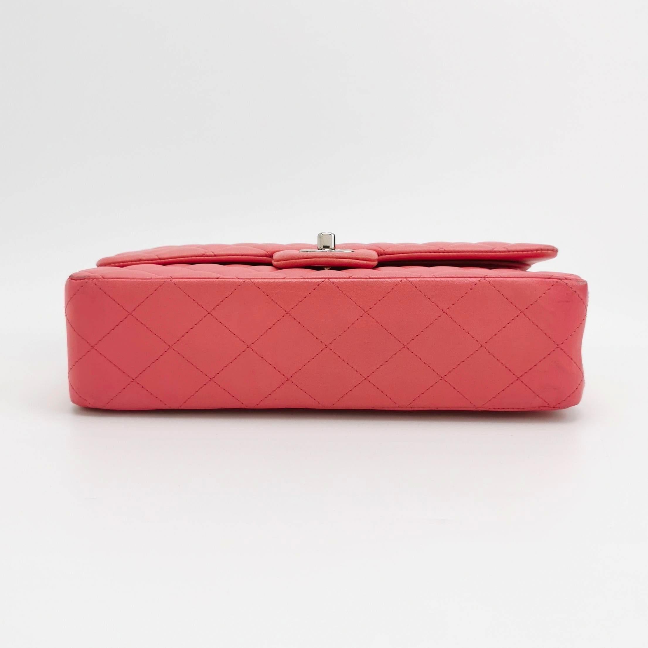 Orange Chanel Timeless Classic Flap Medium Pink Lambskin Leather Gold Hardware For Sale