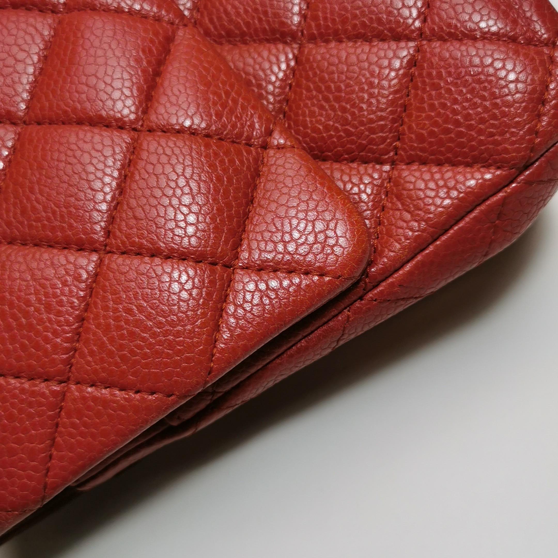 Chanel Timeless Classic Flap Medium Red Caviar Leather Silver Hardware For Sale 7
