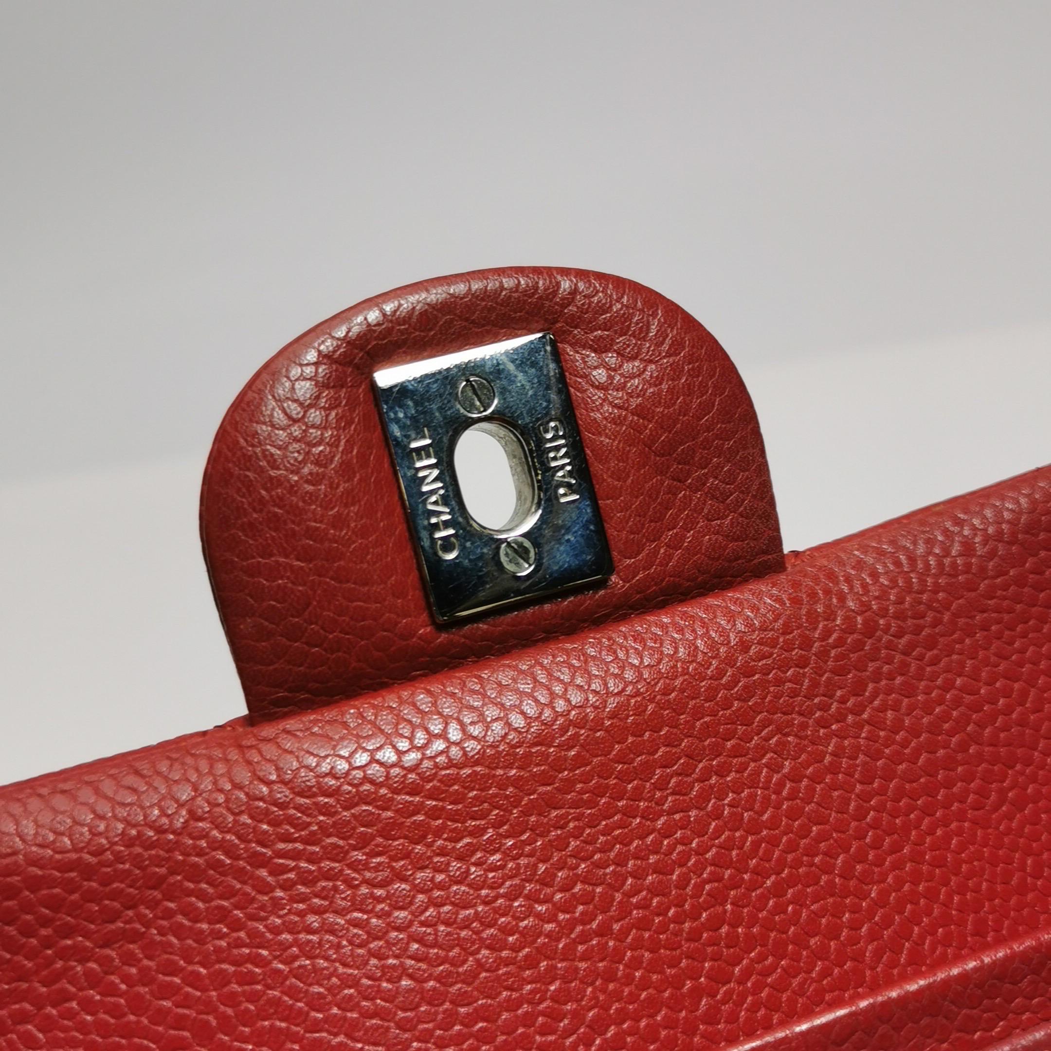 Chanel Timeless Classic Flap Medium Red Caviar Leather Silver Hardware For Sale 8