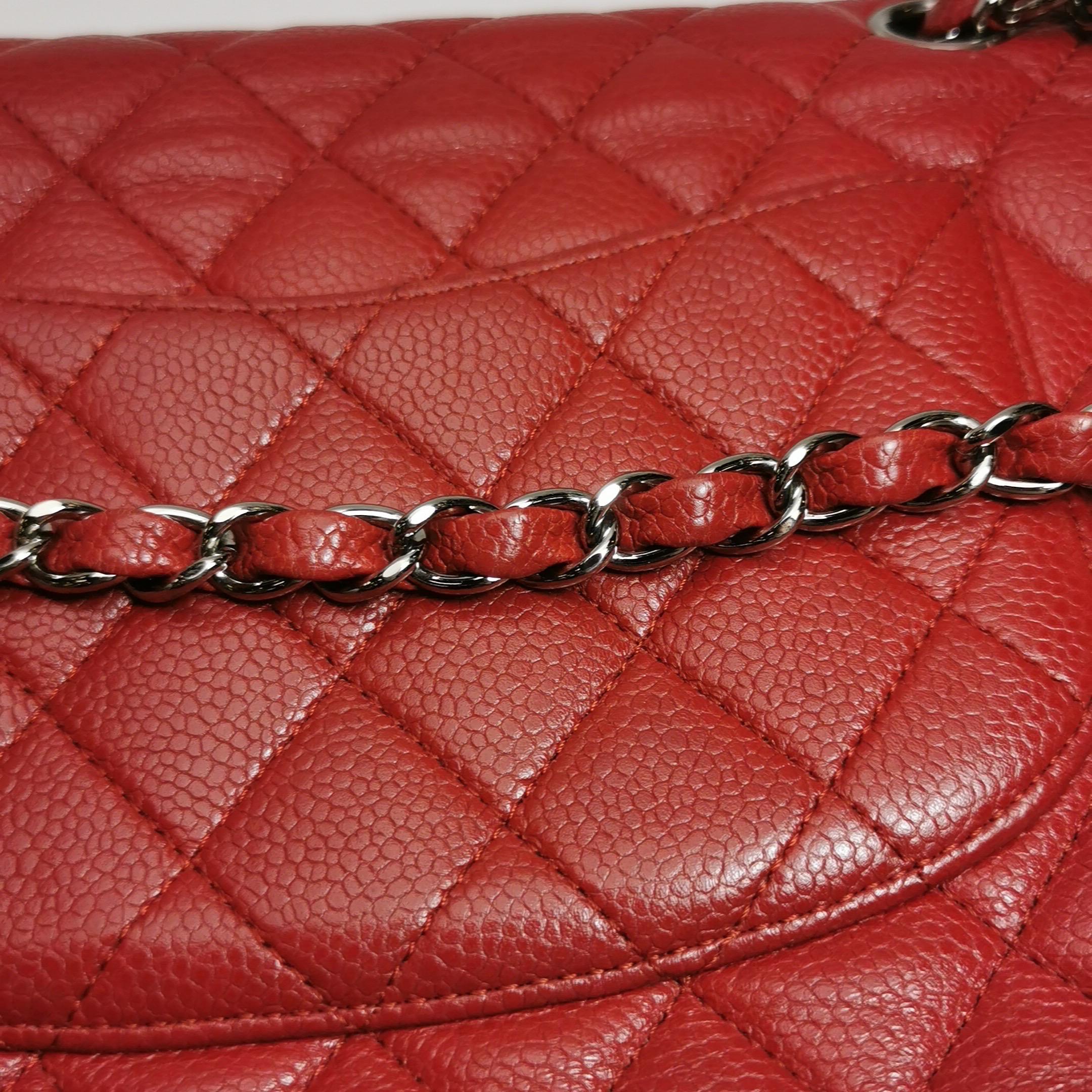 Chanel Timeless Classic Flap Medium Red Caviar Leather Silver Hardware For Sale 9