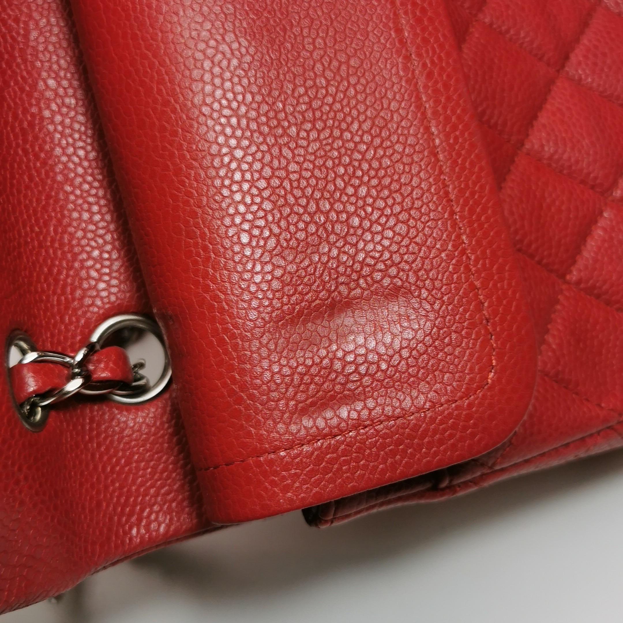 Chanel Timeless Classic Flap Medium Red Caviar Leather Silver Hardware For Sale 11