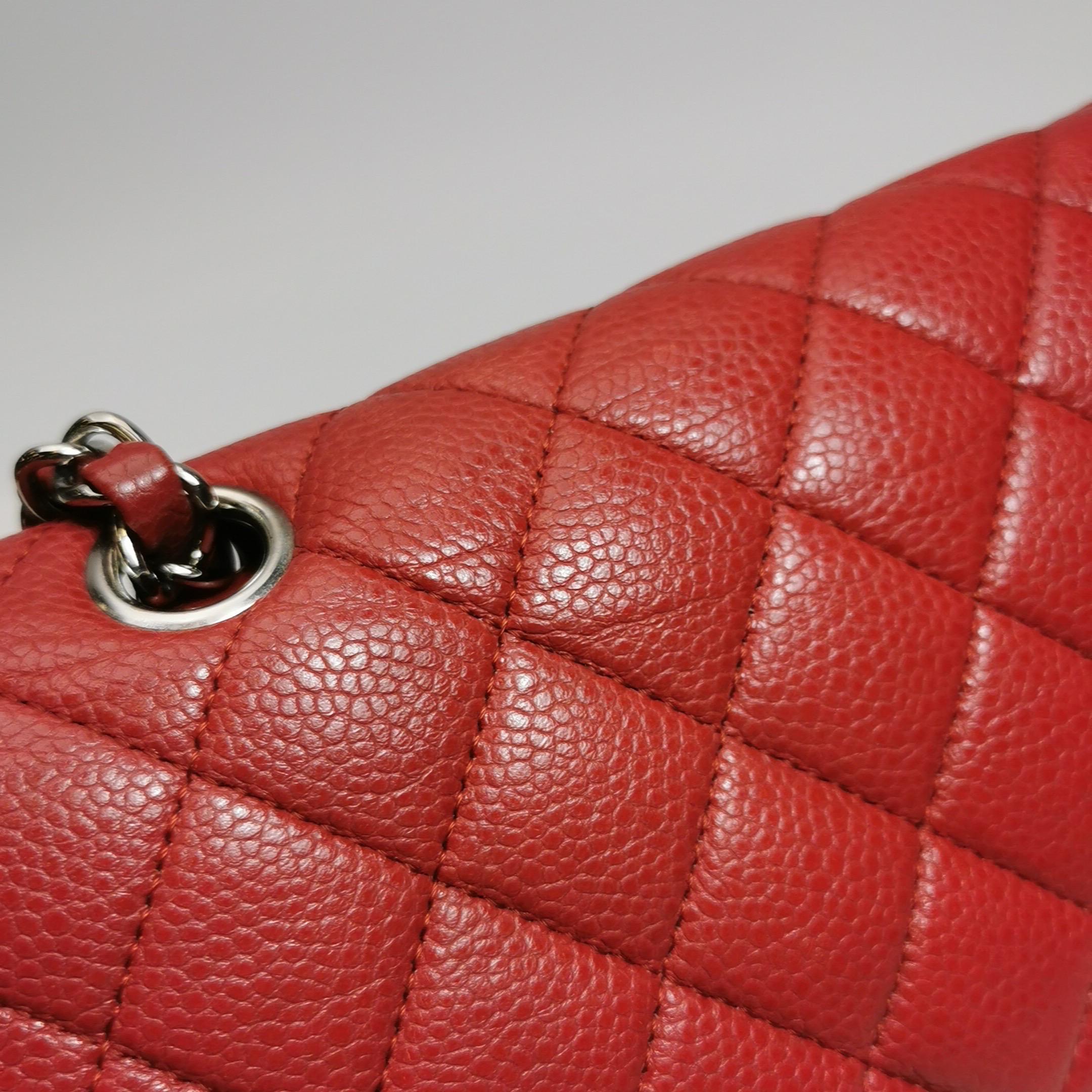 Chanel Timeless Classic Flap Medium Red Caviar Leather Silver Hardware For Sale 12