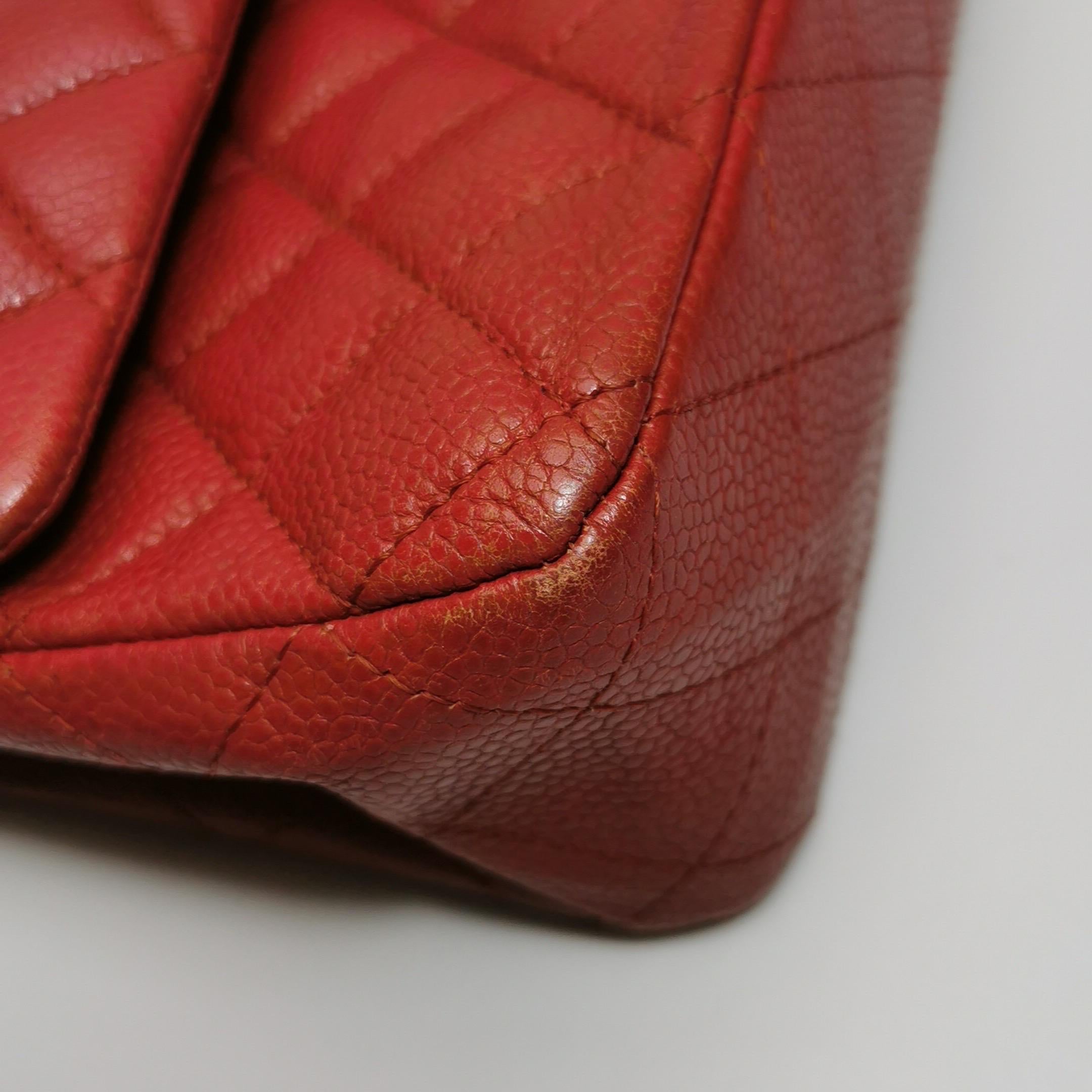 Chanel Timeless Classic Flap Medium Red Caviar Leather Silver Hardware For Sale 13