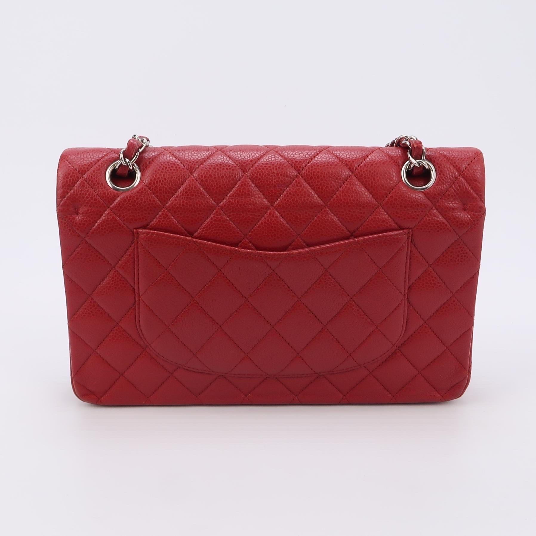 Chanel Timeless Classic Flap Medium Red Caviar Leather Silver Hardware For Sale 1