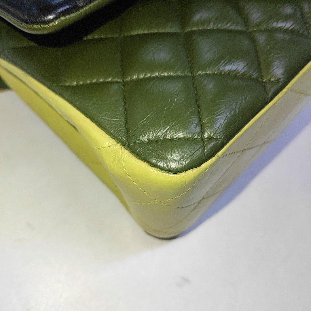 Chanel Timeless Classic Flap Medium Tricolor Black Green Lambskin Leather For Sale 7