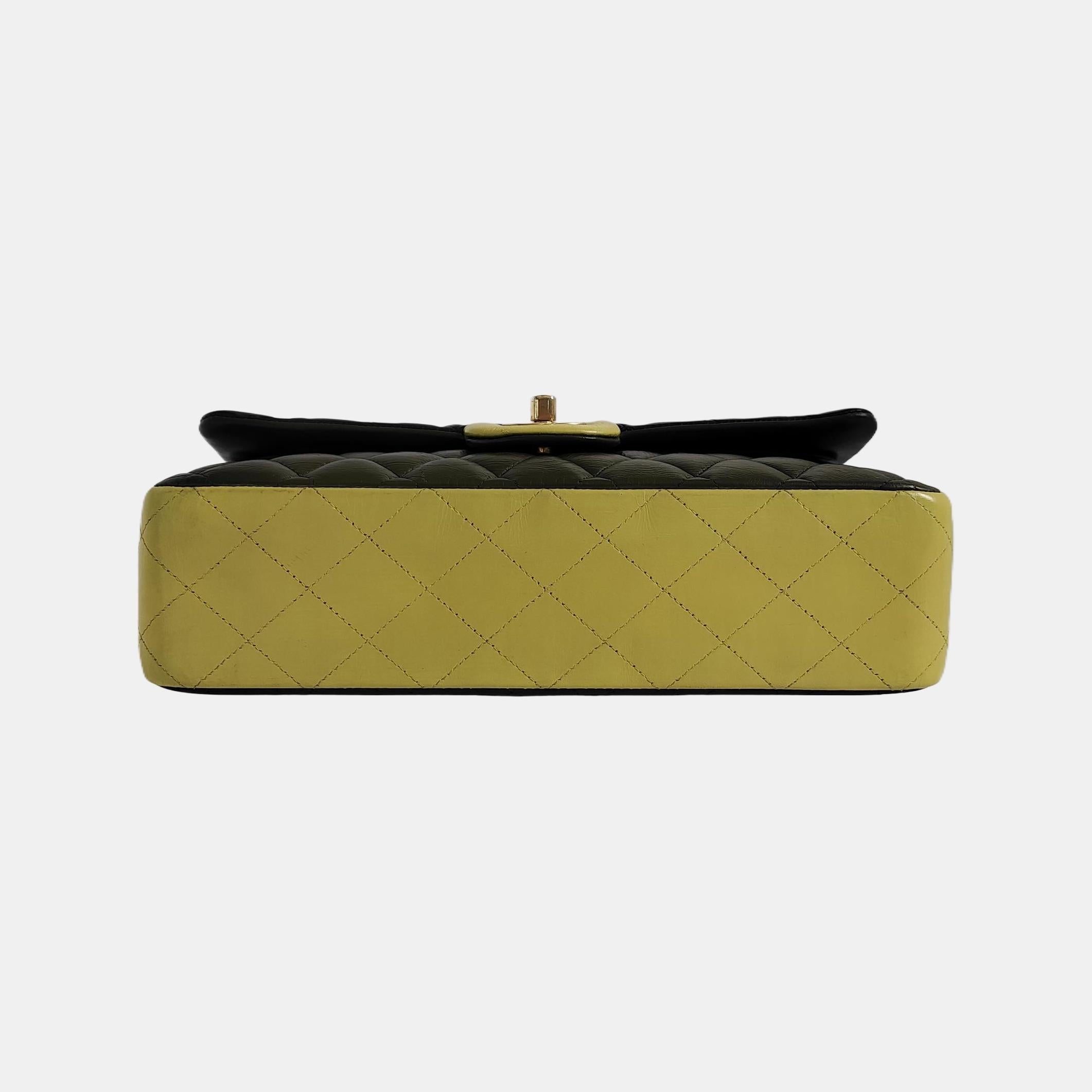 Chanel Timeless Classic Flap Medium Tricolor Black Green Lambskin Leather For Sale 1