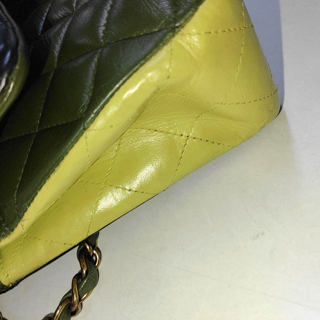 Chanel Timeless Classic Flap Medium Tricolor Black Green Lambskin Leather For Sale 4