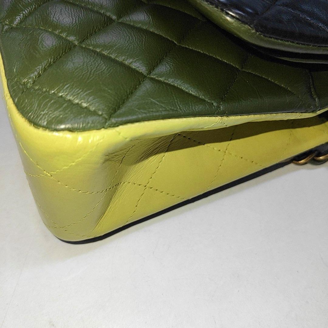 Chanel Timeless Classic Flap Medium Tricolor Black Green Lambskin Leather For Sale 5