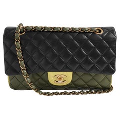 Chanel Timeless Classic Flap Medium Tricolor Negro Verde Piel de cordero