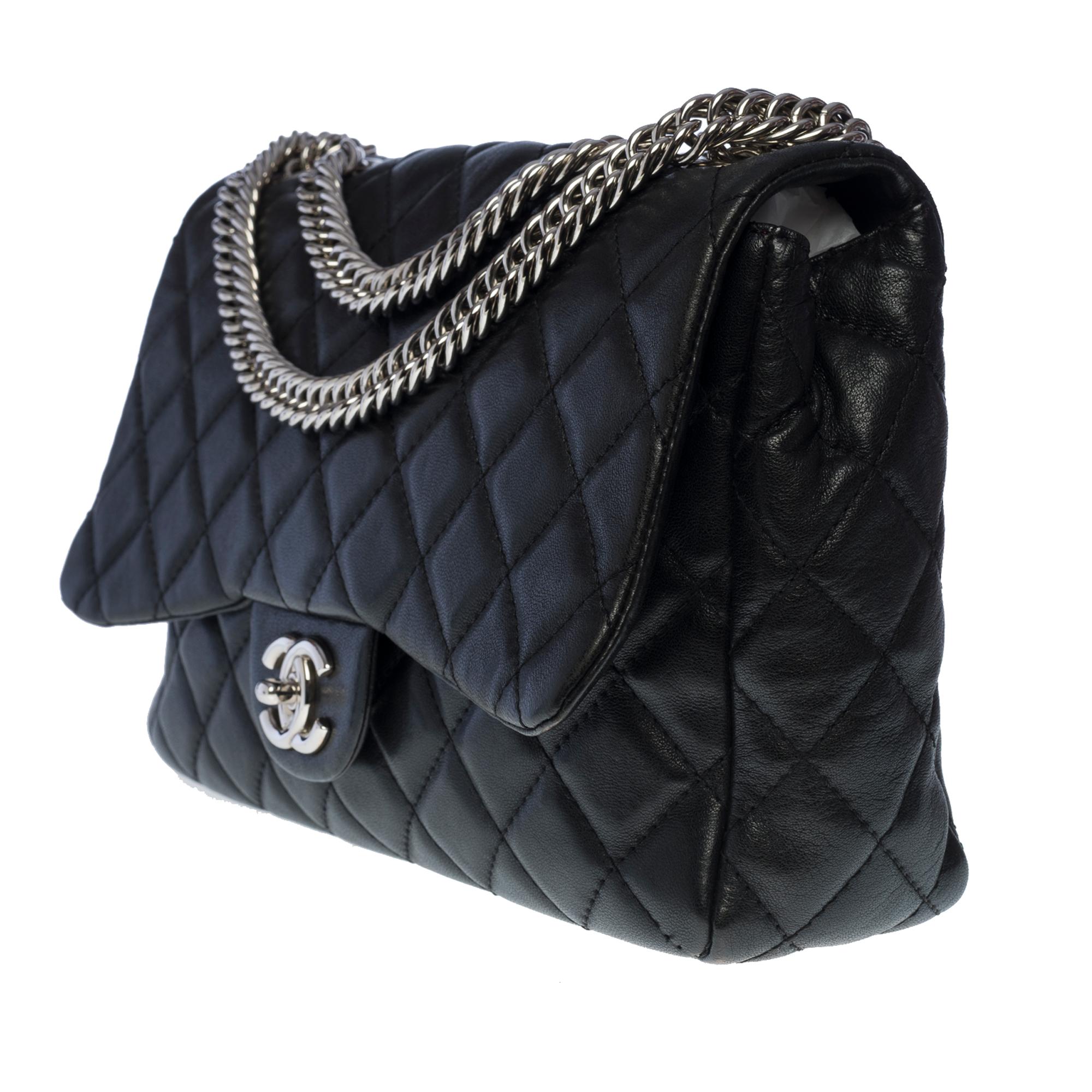 Women's Chanel Timeless/Classic Jumbo single flap shoulder bag in black leather, SHW