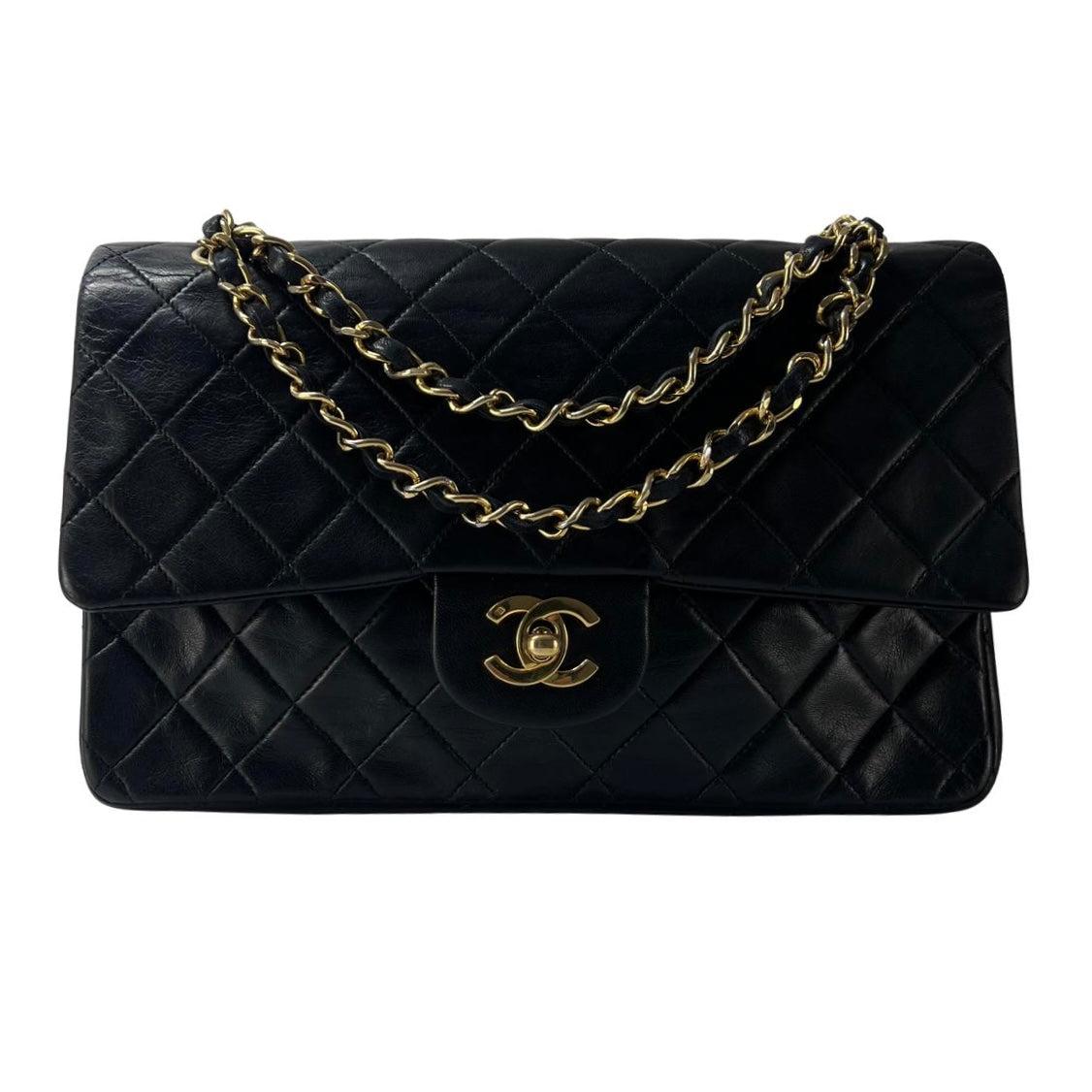 CHANEL Timeless Classic Medium Double Flap Bag Black Lambskin 1989–1991