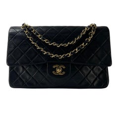 CHANEL Timeless Classic Medium Double Flap Bag Black Lambskin 1989–1991