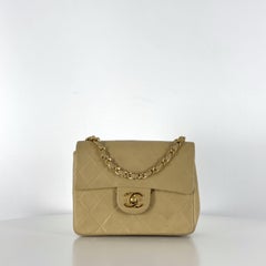CHANEL Timeless Classic Mini Single Flap Beige Lambskin Handbag 1989–1991