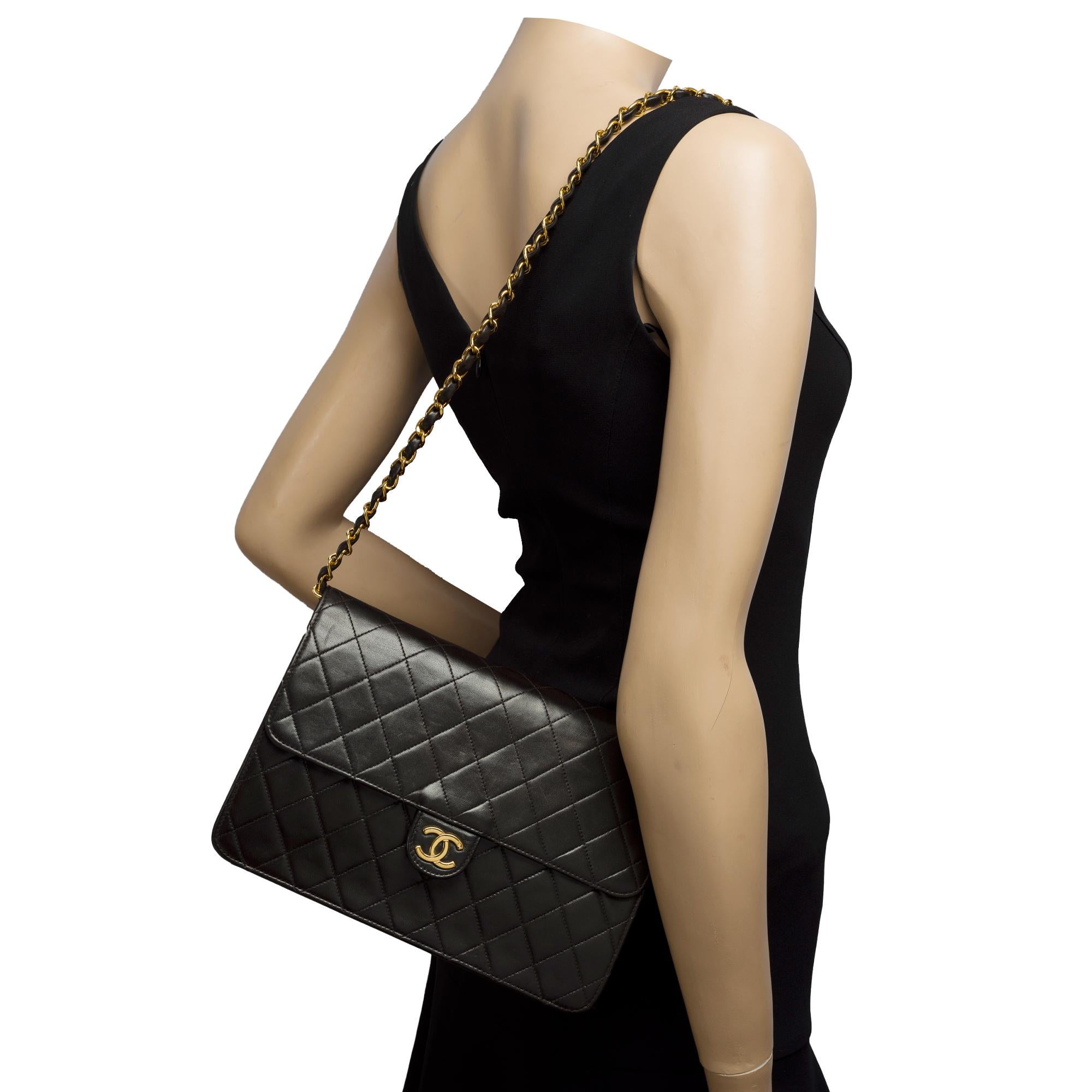 Chanel Timeless/Classic Push Lock shoulder flap bag in black quilted lamb , GHW 7