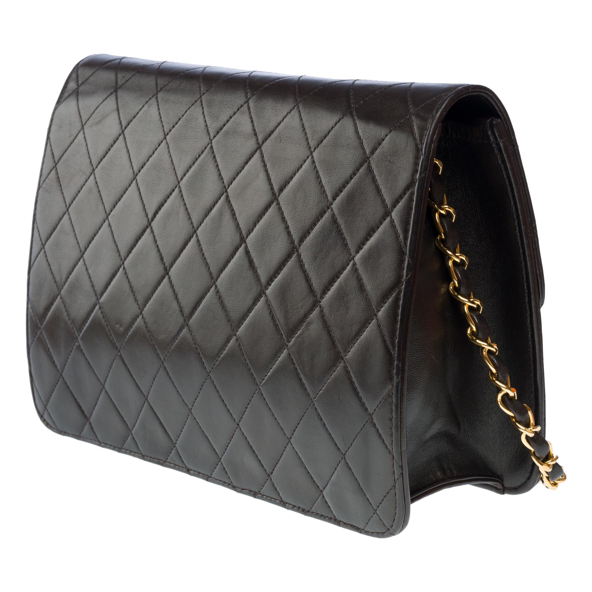 Women's Chanel Timeless/Classic Push Lock shoulder flap bag in black quilted lamb , GHW